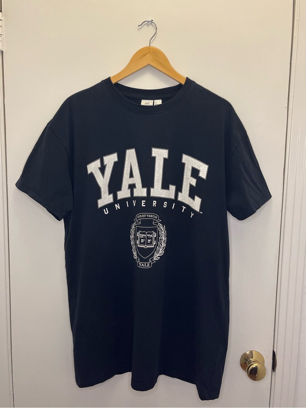 H&M x Yale University Navy Oversized Graphic Tee - Classic Collegiate Shirt